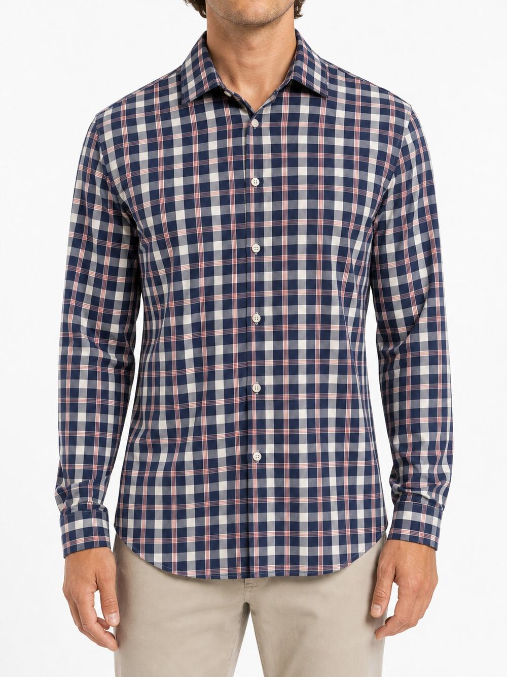 Mizzen+Main Men's Plaid Performance Button Down Long Sleeve Shirt Navy Red XL